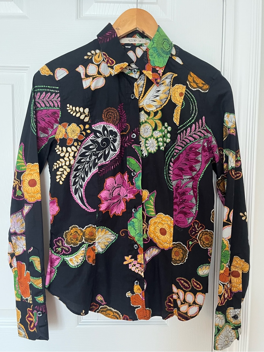 Etro Floral Paisley Button Down Shirt Black Multicolor